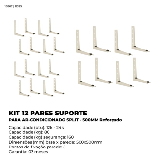 KIT 12 PARES SUPORTE PARA AR CONDICIONADO SPLIT 500MM Produto KIT 12 PARES SUPORTE PARA AR CONDICIONADO SPLIT 500MM