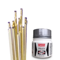 Produto KIT 2 VARETAS SOLDA 1,50MM 15% PRATA + 1 FLUXO DE SOLDA